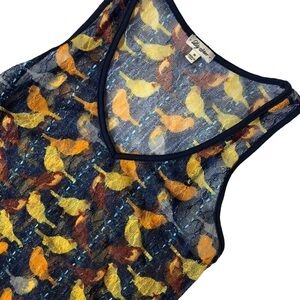 Sheer bird print tank top